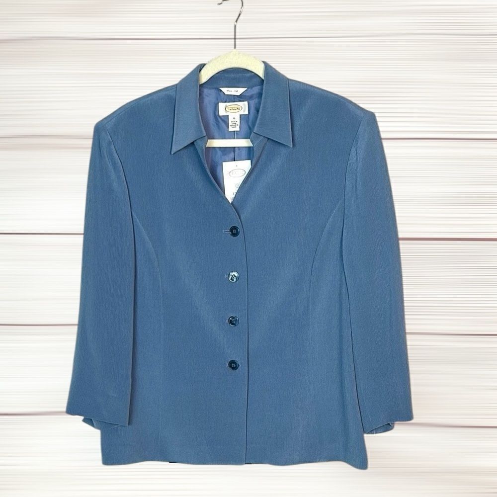 NWT Talbots Silk Blue Blazer Jacket Lined V-neck size 16 Vintage Excellent